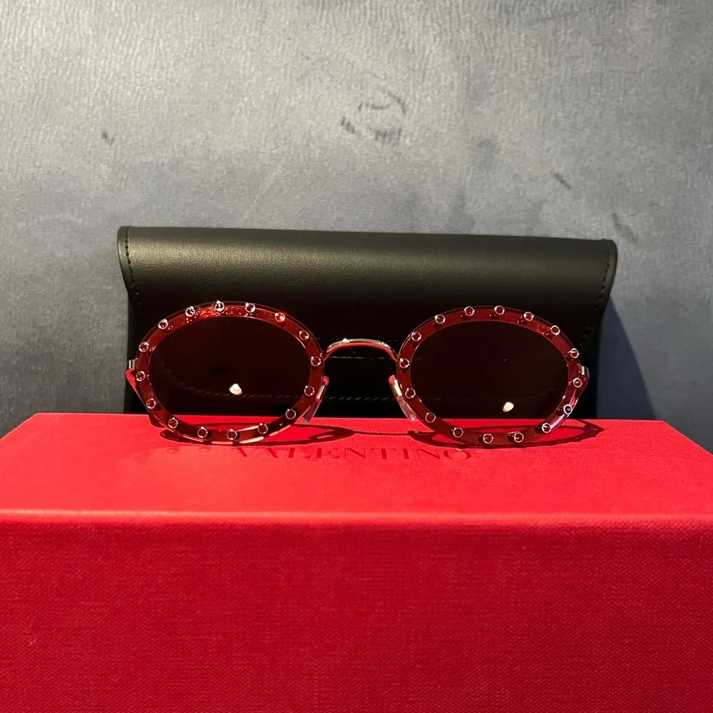 Valentino Red Oval Studded Sunglasses